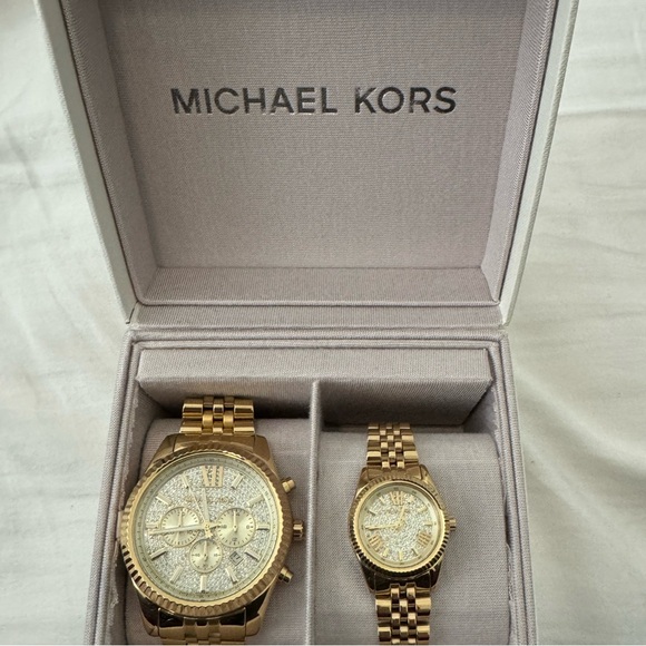 Lennox His and Hers Pavé Gold-Tone Watch Set - Picture 1 of 10